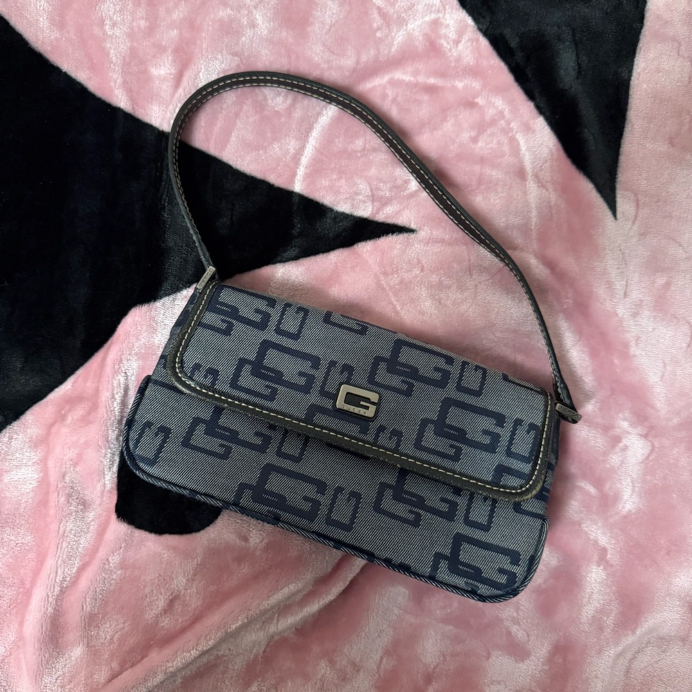 Guess Vintage Navy Monogram Shoulder Bag